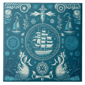 Azulejo De Cerâmica Navio náutico e arte cerâmica no oceano