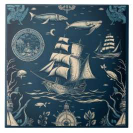 Azulejo De Cerâmica Navio náutico e arte cerâmica no oceano