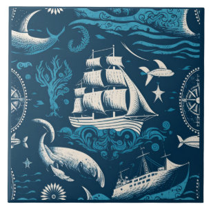Azulejo De Cerâmica Navio náutico e arte cerâmica teórica no oceano 1