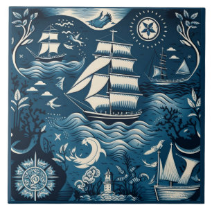 Azulejo De Cerâmica Navio náutico e arte cerâmica teórica no oceano 6