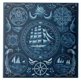 Azulejo De Cerâmica Navio náutico e arte cerâmica teórica no oceano n.