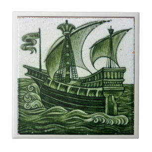 Azulejo De Cerâmica Navio Por William * De Morgan Green Eggshell