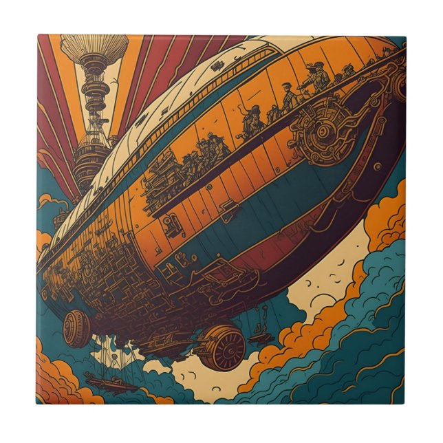 Azulejo De Cerâmica Navio SteamPunk (Frente)