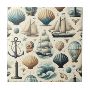 Azulejo De Cerâmica Navios Náuticos Modernos de Meados do Século