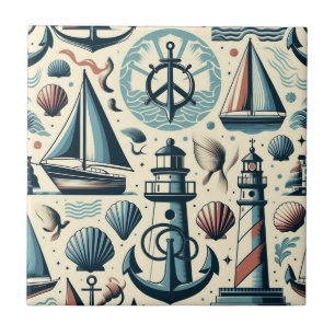 Azulejo De Cerâmica Navios Náuticos Modernos de Meados do Século