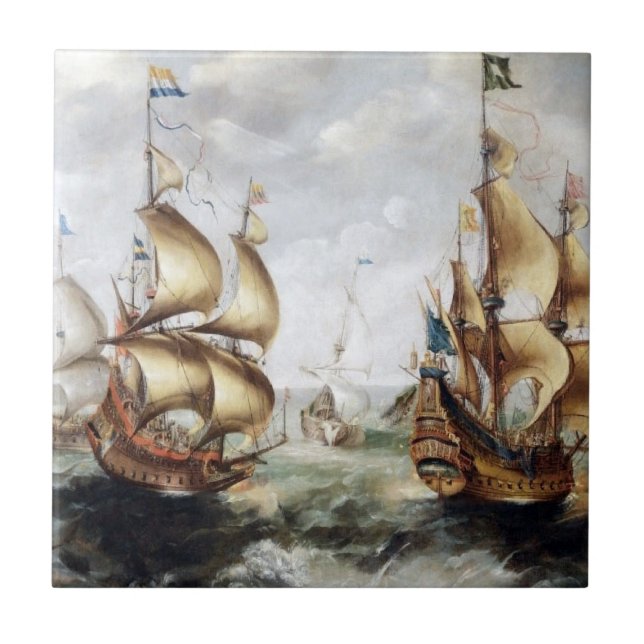 Azulejo De Cerâmica Navios no mar 1632 (Frente)