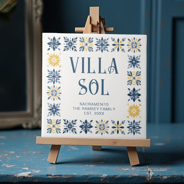 Azulejo De Cerâmica Navy Blue Mediterranean Design Floral Geometric  (Navy Blue Charming Mediterranean Tile-Style Pattern Featuring Nine Floral and Geometric)