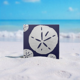 Azulejo De Cerâmica Navy Blue & White Tropical Beach Sand Dollar