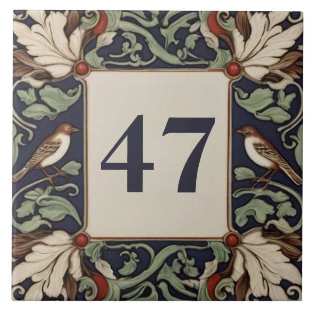 Azulejo De Cerâmica Navy Green Bird House Number Plaque Plate Sign (Frente)