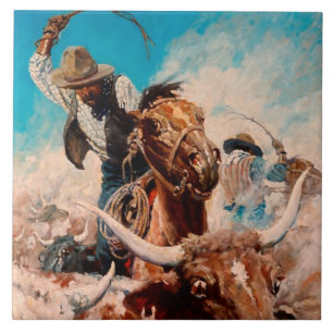 Azulejo De Cerâmica NC Wyeth pintando "Cortando"