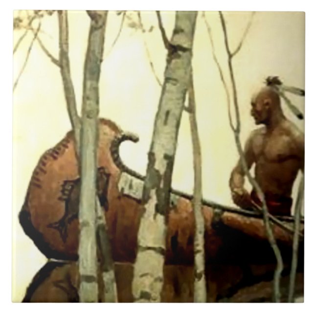 Azulejo De Cerâmica NC Wyeth Pintura Histórica Canoa Indiana #2 (Frente)