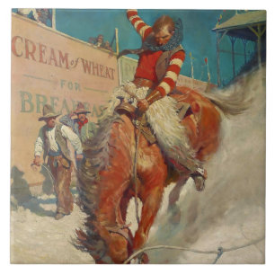 Azulejo De Cerâmica NC Wyeth Pintura Histórica "The Rodeo"