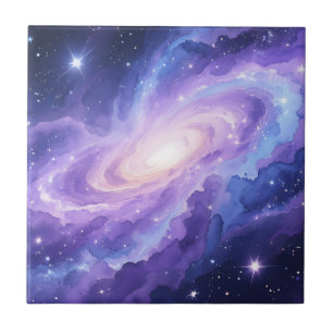 Azulejo De Cerâmica Nebulosa de Galáxia Espiral Roxa Redemoinho Cósmic