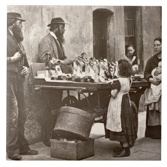 Azulejo De Cerâmica Negociante nos mercadorias extravagantes, 1876-77 (Frente)