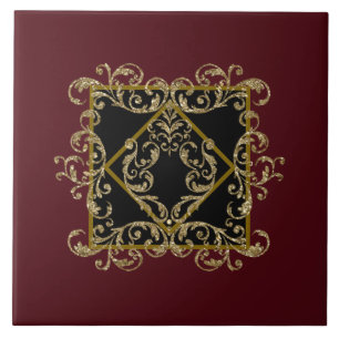 Azulejo De Cerâmica Negro e burgata elegantes