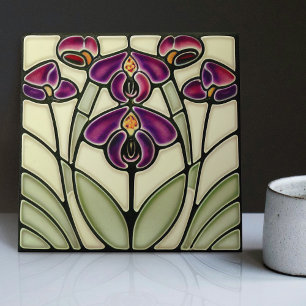 Azulejo De Cerâmica Nemesia Art Nouveau 'Dazzle-Me Lilac' Simétrica