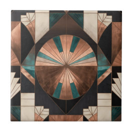 Azulejo De Cerâmica Neo Art Deco Geometric Teal Copper Gold Sunburst