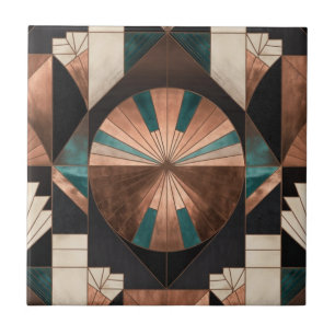 Azulejo De Cerâmica Neo Art Déco Geométrico Refulgente Cobre Dourado