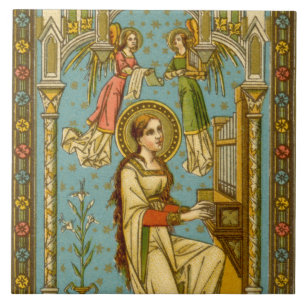 Azulejo De Cerâmica NeoGótica Santa Cecília de Roma (detalhe; BNG 02)