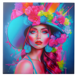 Azulejo De Cerâmica Neon Fantasy Floral Retrato