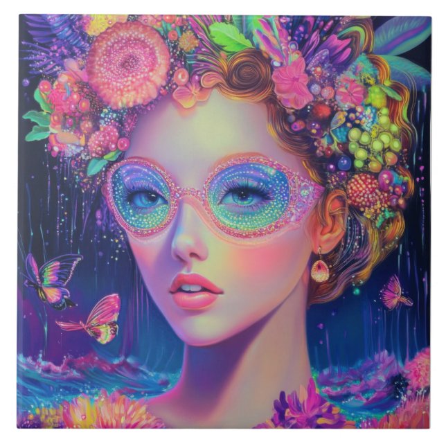 Azulejo De Cerâmica Neon Garden Goddese (Frente)