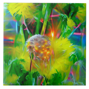 Azulejo De Cerâmica Neon Glow Dandelions no Dream Garden