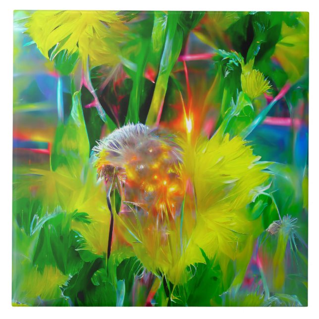 Azulejo De Cerâmica Neon Glow Dandelions no Dream Garden (Frente)