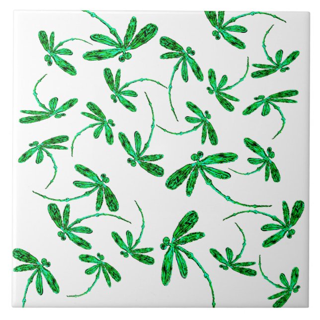 Azulejo De Cerâmica Neon Green Dragonfly Frenzy (Frente)