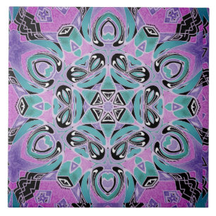 Azulejo De Cerâmica Neon kaleidoscope, mandala