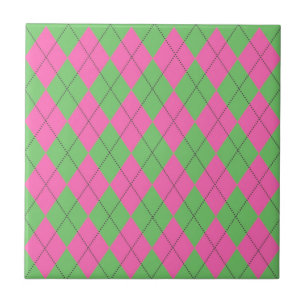 Azulejo De Cerâmica Neon Pink Green Argyle Diamond Patterno