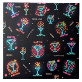 Azulejo De Cerâmica Neon Sign Space Age Atomic Martini Cocktails Impre