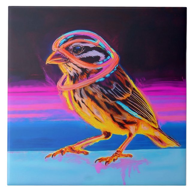 Azulejo De Cerâmica Neon Sparrow com Acentos Brilhantes (Frente)