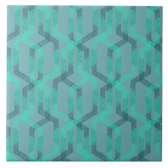 Azulejo De Cerâmica Neon turquoise pattern on grey background. (Frente)