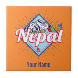 Azulejo De Cerâmica Nepal com Bandeiras Retro Feriado Vintage