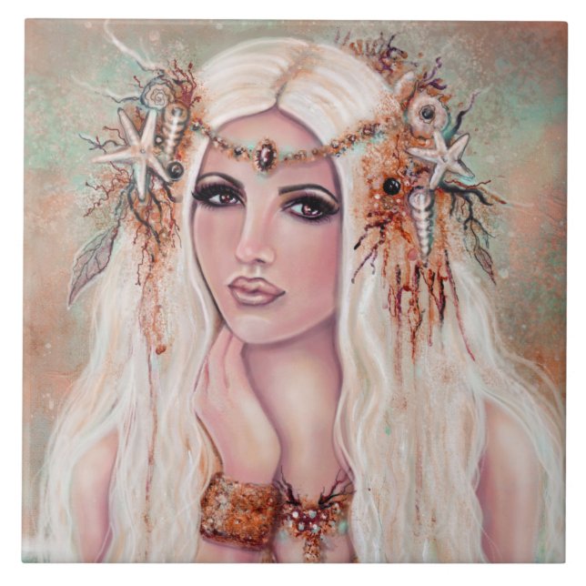 Azulejo De Cerâmica Nereides ninfh mermaid art por Renee Lavoie (Frente)