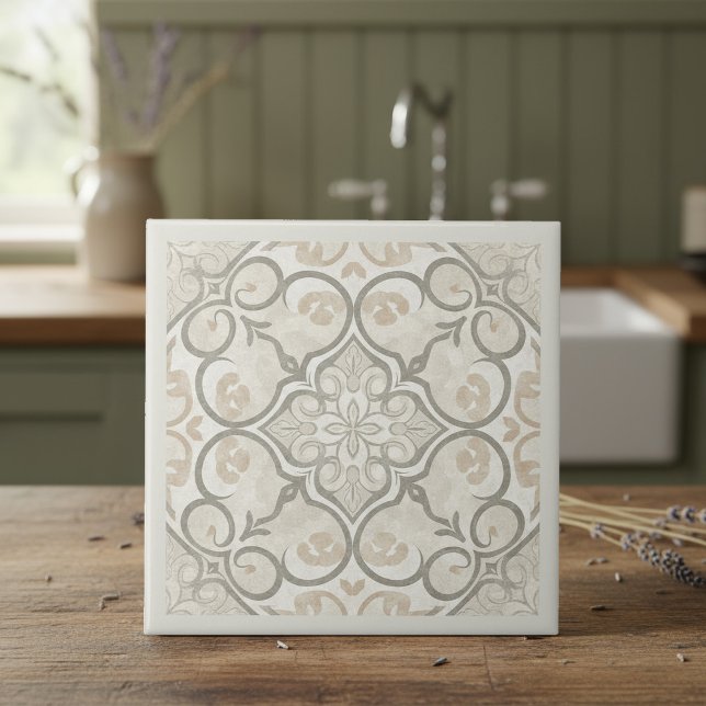 Azulejo De Cerâmica Neutral Mediterranean Pattern Pat#17 Greige ID1195 (Criador carregado)