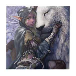 Azulejo De Cerâmica Neve+Duende+Menina+com+Leão