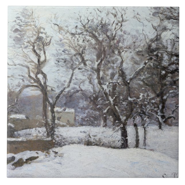 Azulejo De Cerâmica Neve em Louveciennes (1870) por Camille Pissarro (Frente)