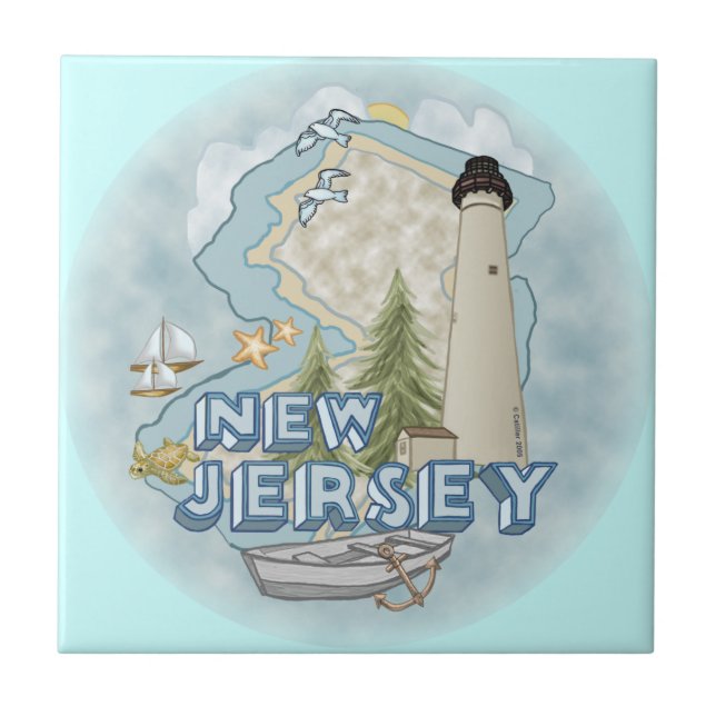 Azulejo De Cerâmica New Jersey Lighthouse (Frente)