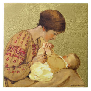 Azulejo De Cerâmica Newborn Dourado Jessie Wilcox Smith
