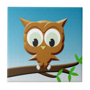 Azulejo De Cerâmica Newsprint Cartoon Owl
