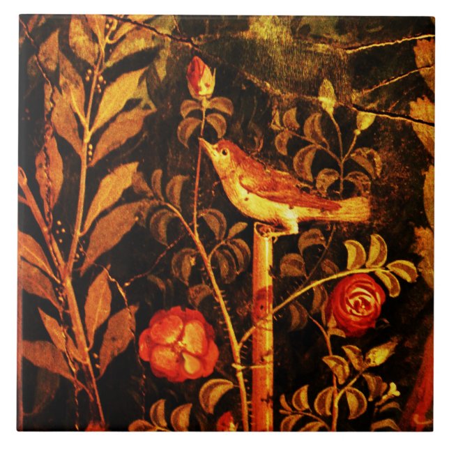 Azulejo De Cerâmica NIGHTINGALE COM ROSAS, amarelo-preto-vermelho Pomp (Frente)