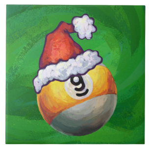 Azulejo De Cerâmica Nine Ball em Santa Hat em Verde