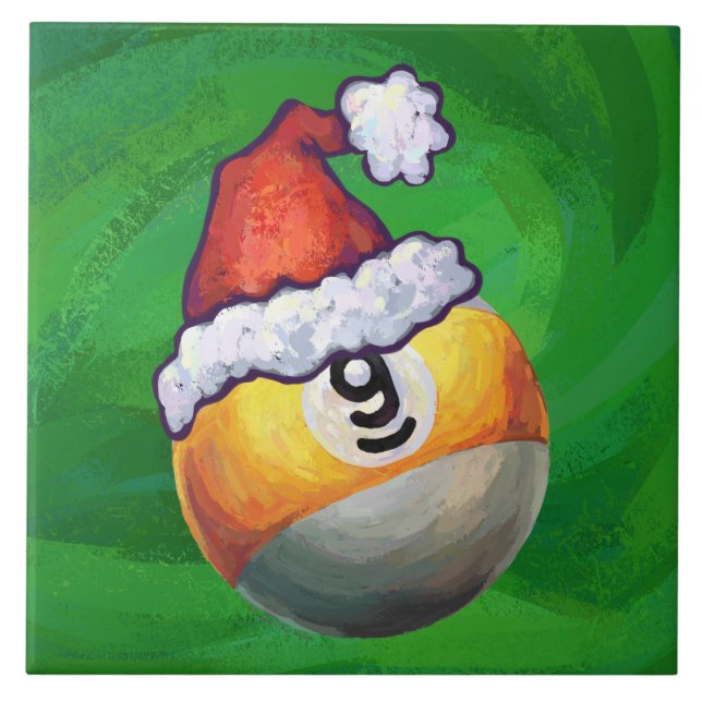 Azulejo De Cerâmica Nine Ball em Santa Hat em Verde (Frente)