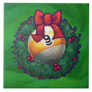 Azulejo De Cerâmica Nine Ball in Wreath on Green