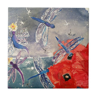 Azulejo De Cerâmica Ninfas e pintura da aguarela da libélula