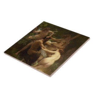 Azulejo De Cerâmica Ninfas e Satyr por William-Adolphe Bouguereau