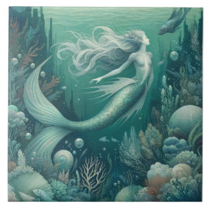 Azulejo De Cerâmica Ninfas Marinhas Místicas