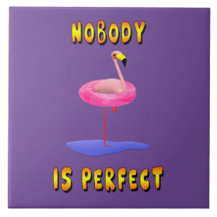 Azulejo De Cerâmica Ninguém é perfeito - flamingo com anel de natação