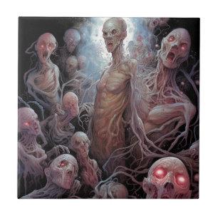 Azulejo De Cerâmica Ninho De Zombies Mortos Arte De Horror